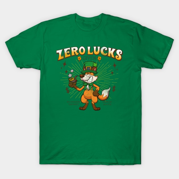 Zero Lucks Given Cartoon St Patrick’s Day Fox T-Shirt by TheMaskedTooner